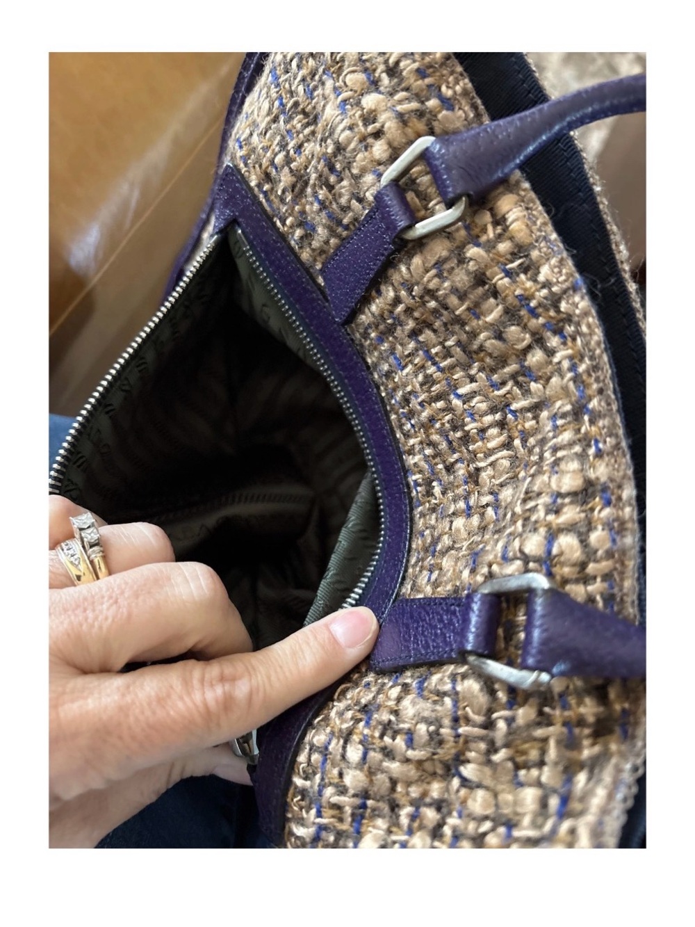 RARE Prada Tweed and Purple Saffiano Leather-Trim Sughero Tote - Picture 14 of 15
